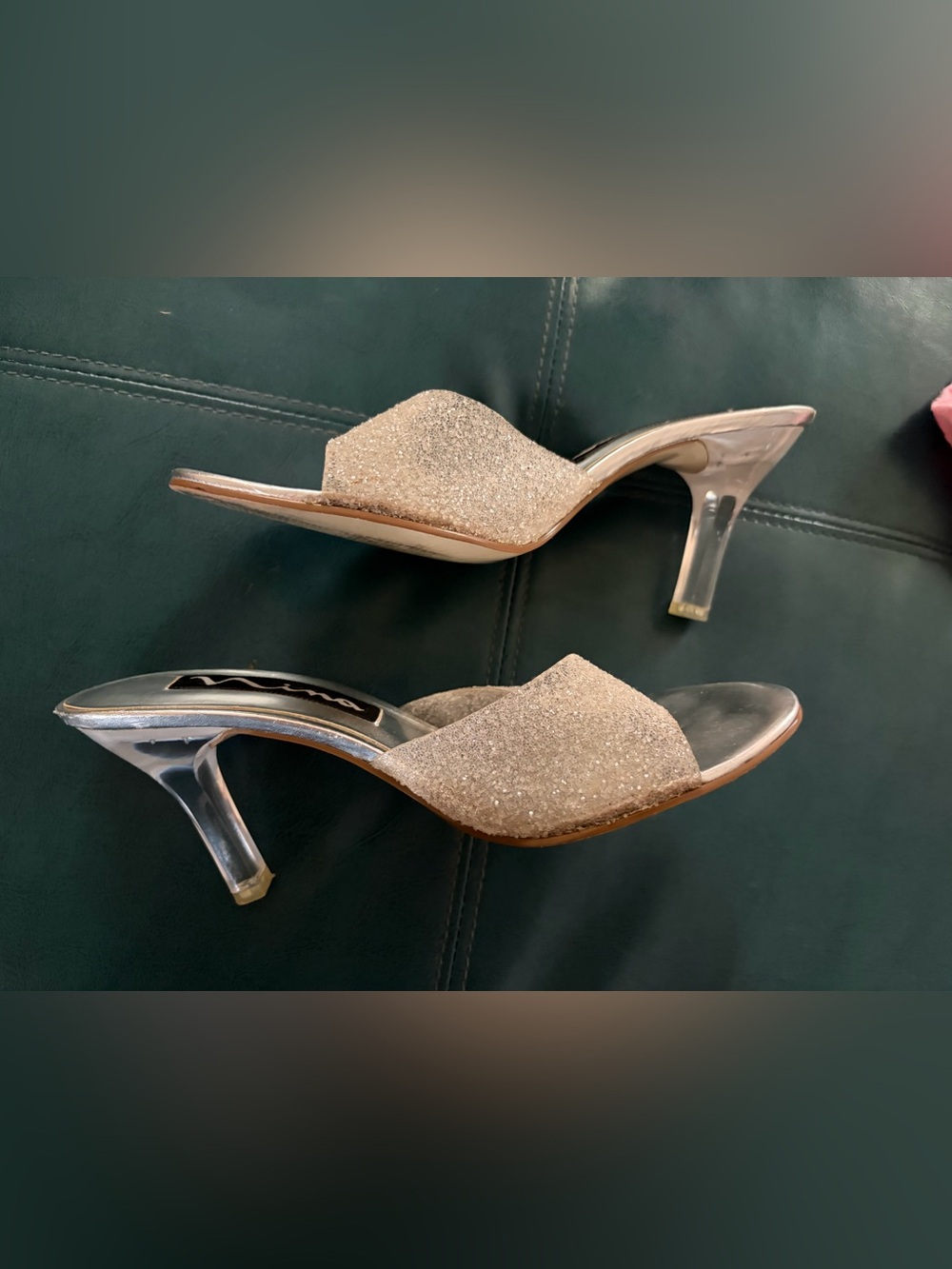 Nina Glitter Slip-On Heels in Champagne